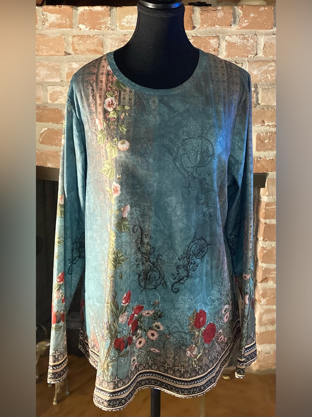 Fantaslook Teal Floral Print Tunic Top